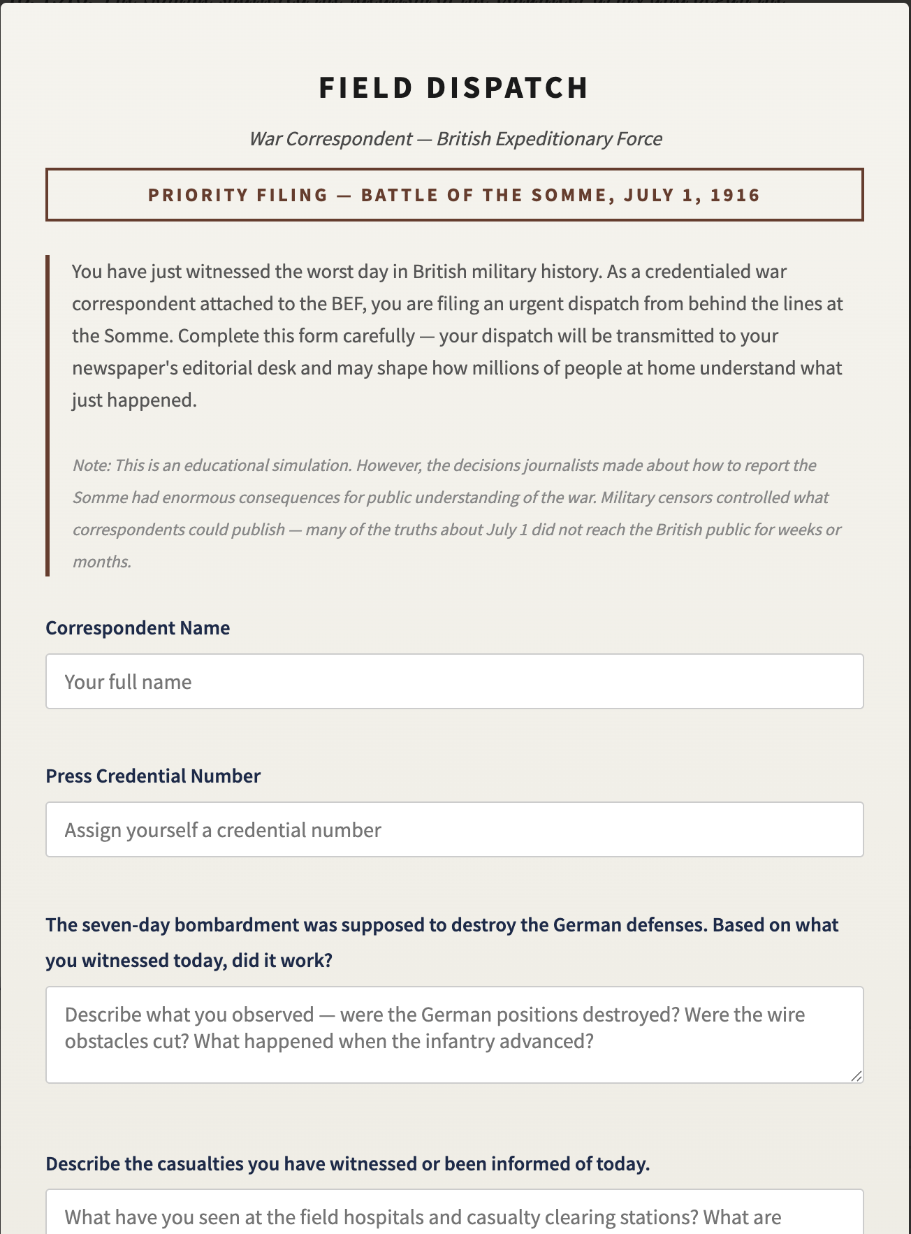 WWI simulation screen 5