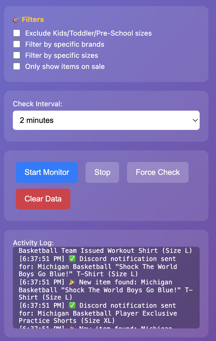 Shopify Monitor Browser Extension