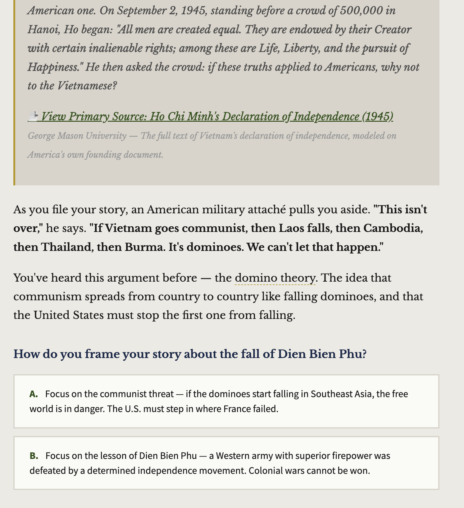 Vietnam simulation screen 1