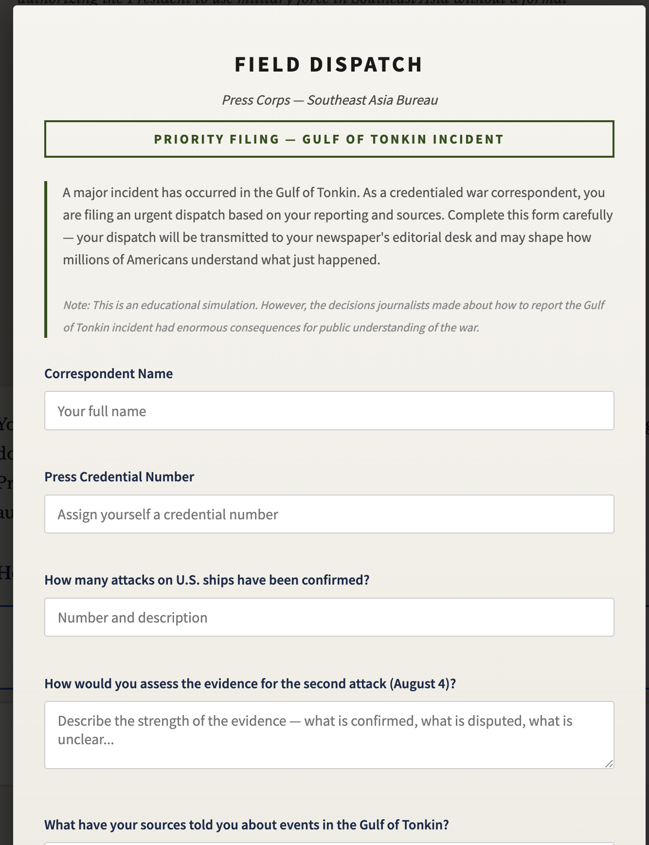 Vietnam simulation screen 3